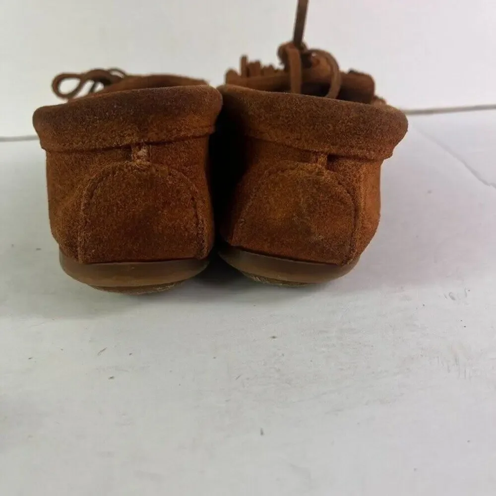 MINNETONKA Moccasin Casual Shoes Youth Kids US 2 Brown Suede Slip On Fringe 2402